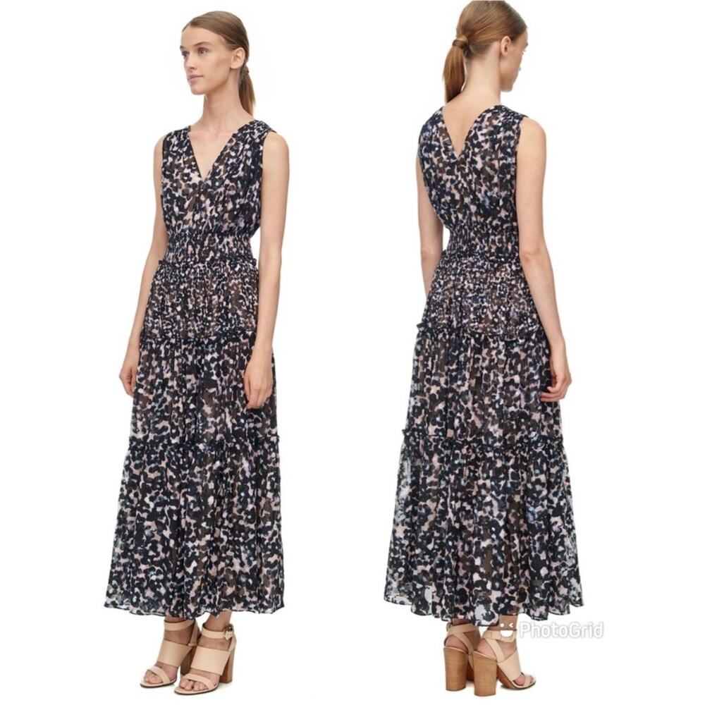 Rebecca Taylor Navy and Blush Printed Maxi Dress